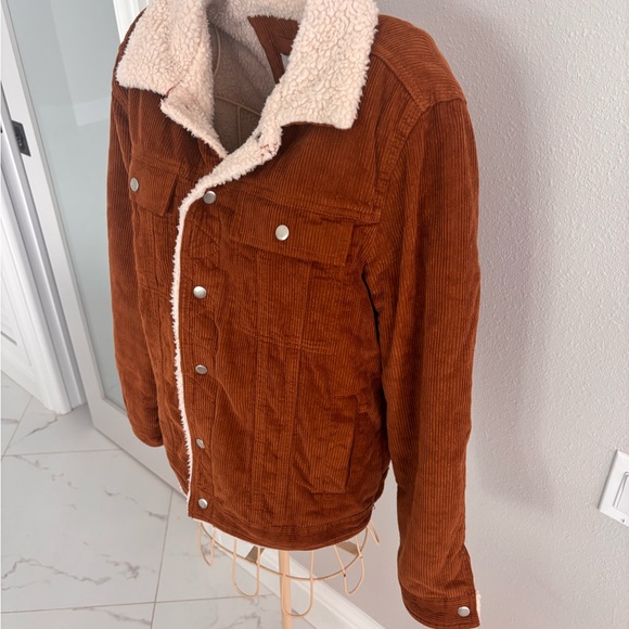 Bershka Brown Corduroy Jacket with Cream Sherpa Collar Women’s Size Large - Picture 3 of 6